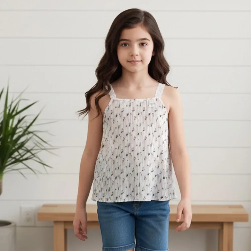 NWT American Eagle Kids Girls Summer White Floral PleateD Sleeveless Top & Socks